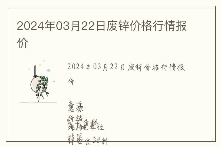 2024年03月22日廢鋅價格行情報價