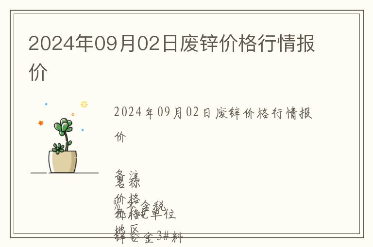 2024年09月02日廢鋅價格行情報價