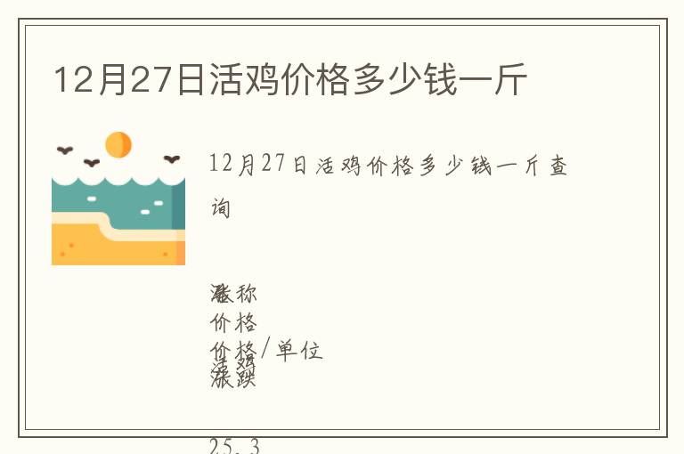 12月27日活雞價格多少錢一斤