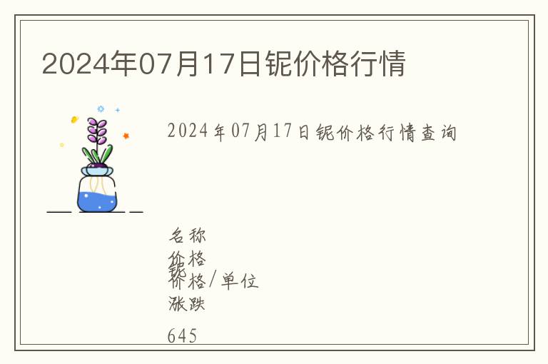 2024年07月17日鈮價格行情