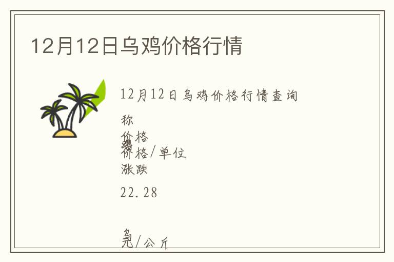 12月12日烏雞價格行情