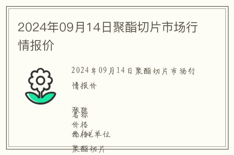 2024年09月14日聚酯切片市場行情報價