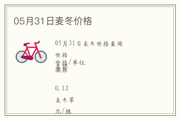 05月31日麥冬價格