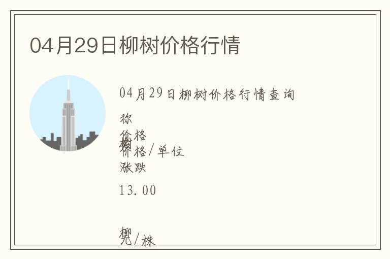 04月29日柳樹價格行情