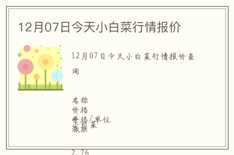 12月07日今天小白菜行情報價