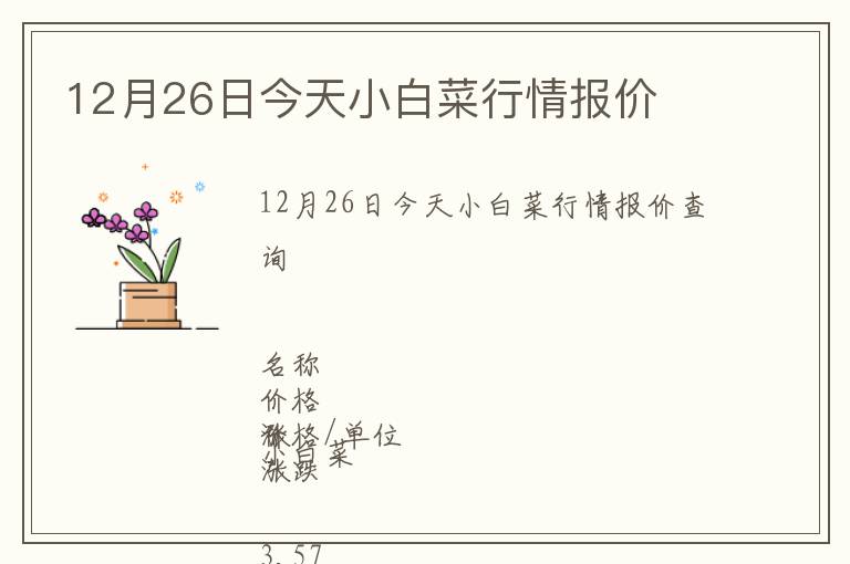 12月26日今天小白菜行情報價