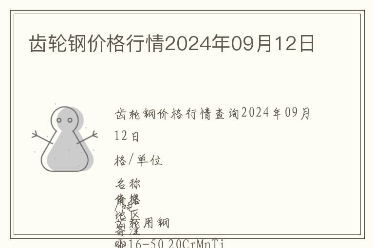 齒輪鋼價格行情2024年09月12日
