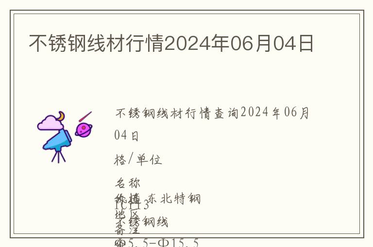 不銹鋼線材行情2024年06月04日