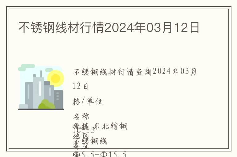 不銹鋼線材行情2024年03月12日
