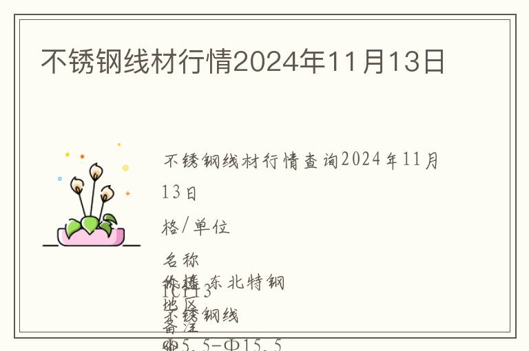 不銹鋼線材行情2024年11月13日