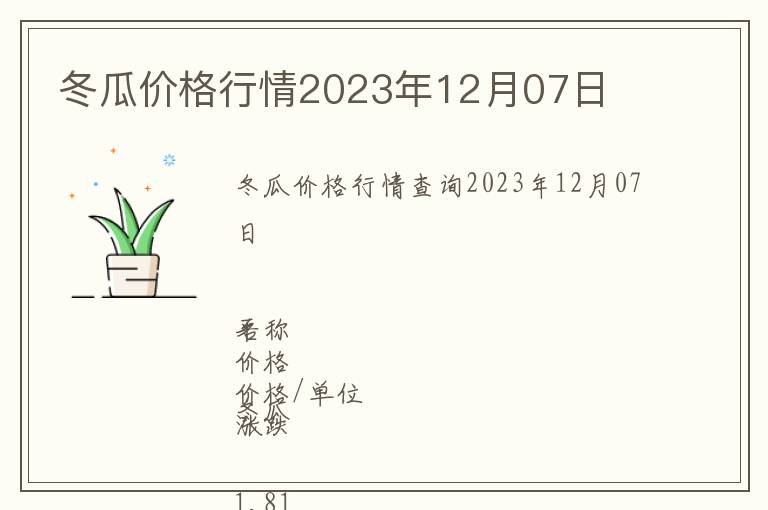 冬瓜價格行情2023年12月07日