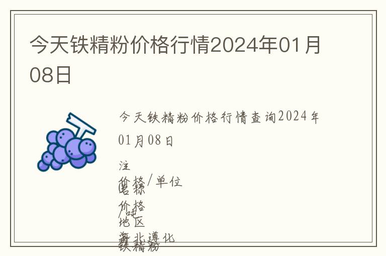 今天鐵精粉價格行情2024年01月08日