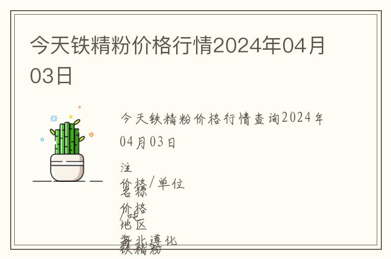 今天鐵精粉價格行情2024年04月03日