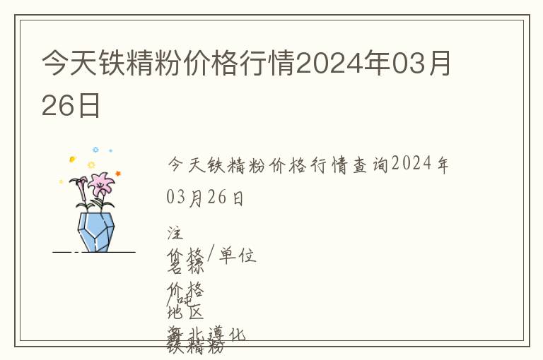 今天鐵精粉價格行情2024年03月26日