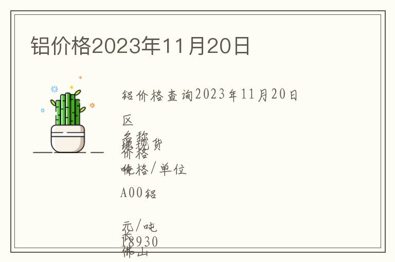 鋁價格2023年11月20日