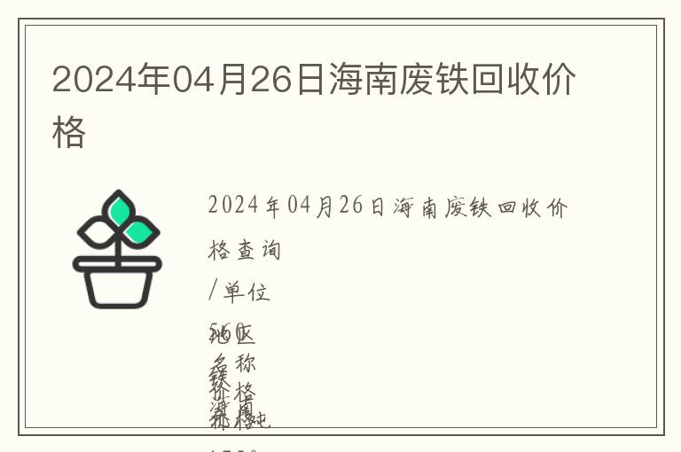 2024年04月26日海南廢鐵回收價格