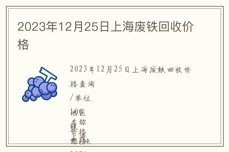 2023年12月25日上海廢鐵回收價格