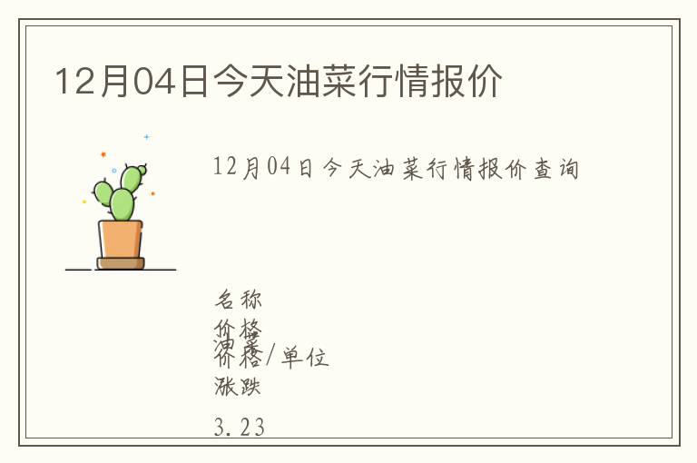 12月04日今天油菜行情報價