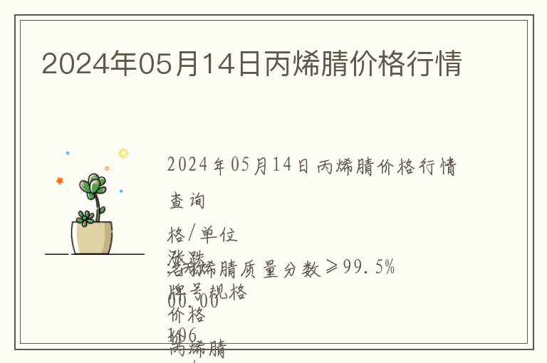 2024年05月14日丙烯腈價格行情
