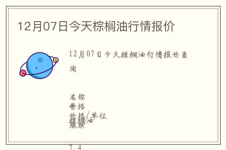 12月07日今天棕櫚油行情報價